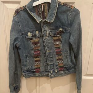 Free People - Denim Jacket with Patterned Accents